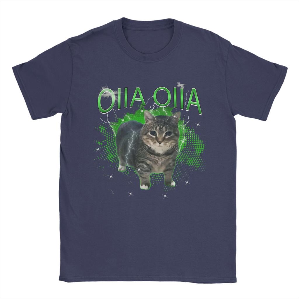 Крутящийся кот OIIA OIIA Электрический мем-кот OIIAA Футболки для мужчин Футболки из чистого хлопка Футболки с круглым вырезом Топы с коротким рукавом Подарок на день рождения