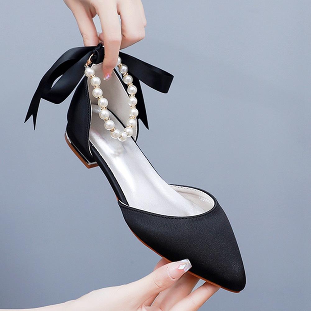 Свадебные туфли невесты на плоской подошве с острым носком, женские белые атласные туфли невесты с бусинами Sandalias De Mujer
