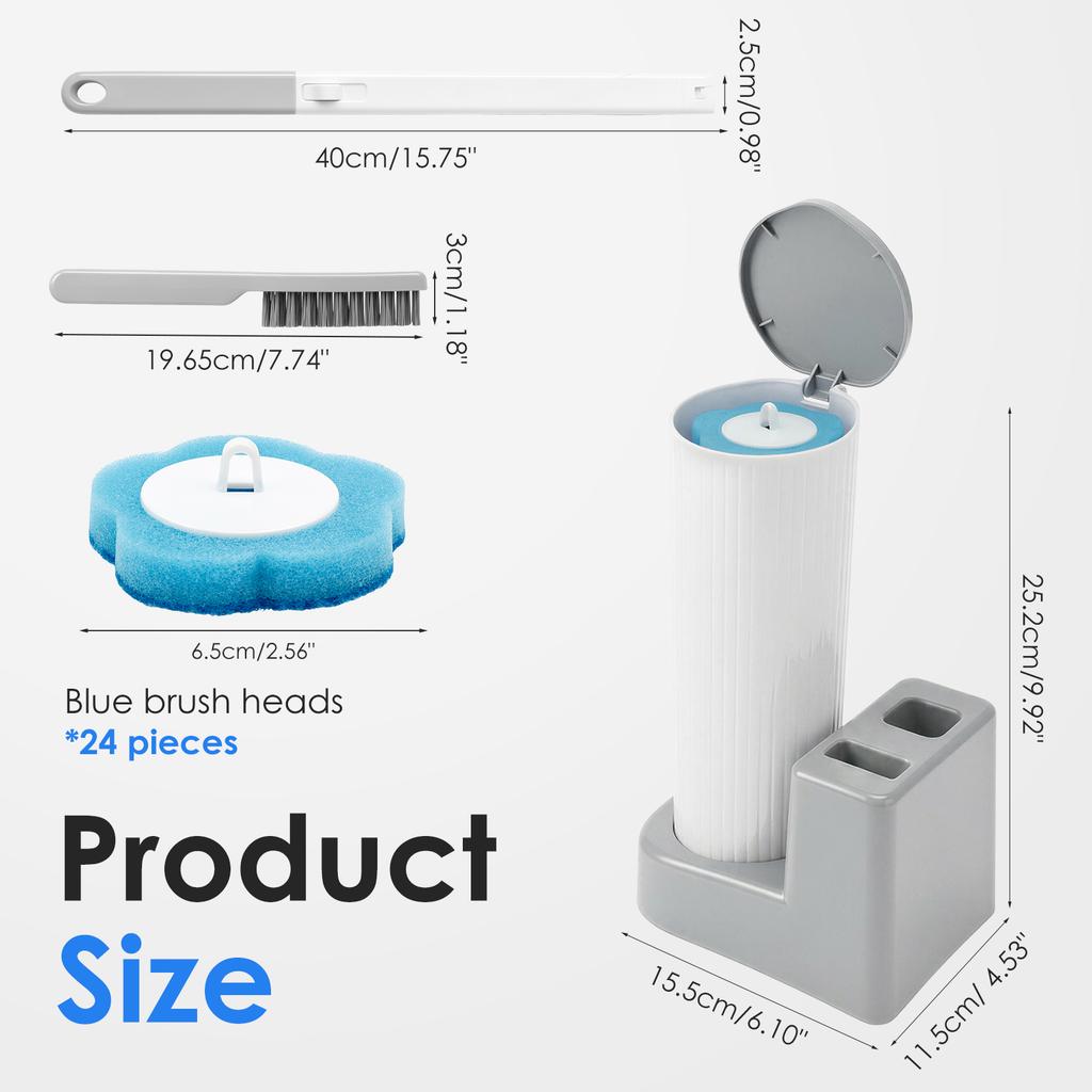 Toilet Brush and Holder Set with Disposable Refills Replacement Head & Crevice Brush WC Accessories Tool Bathroom Cleaning Brush