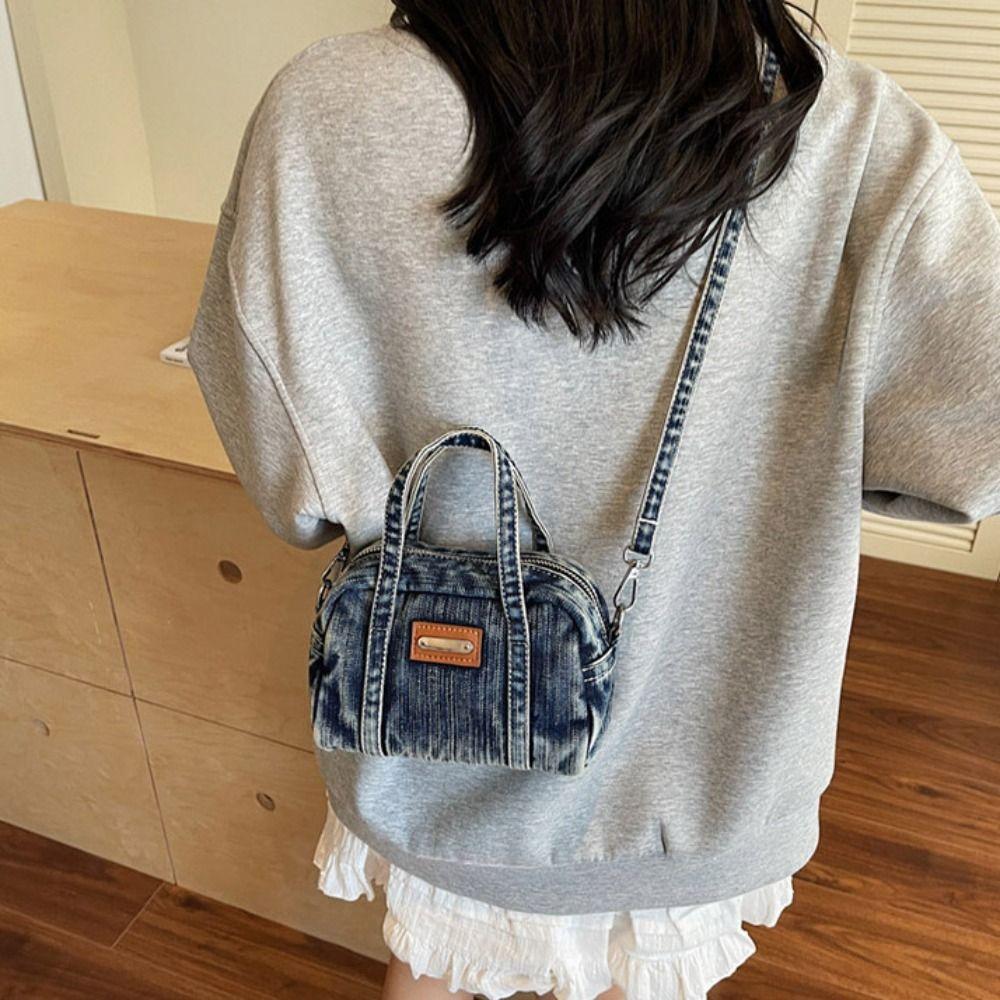 Винтажная сумка в уличном стиле Y2K Однотонная сумка кроссбоди Портативная джинсовая парусиновая сумка Девушка