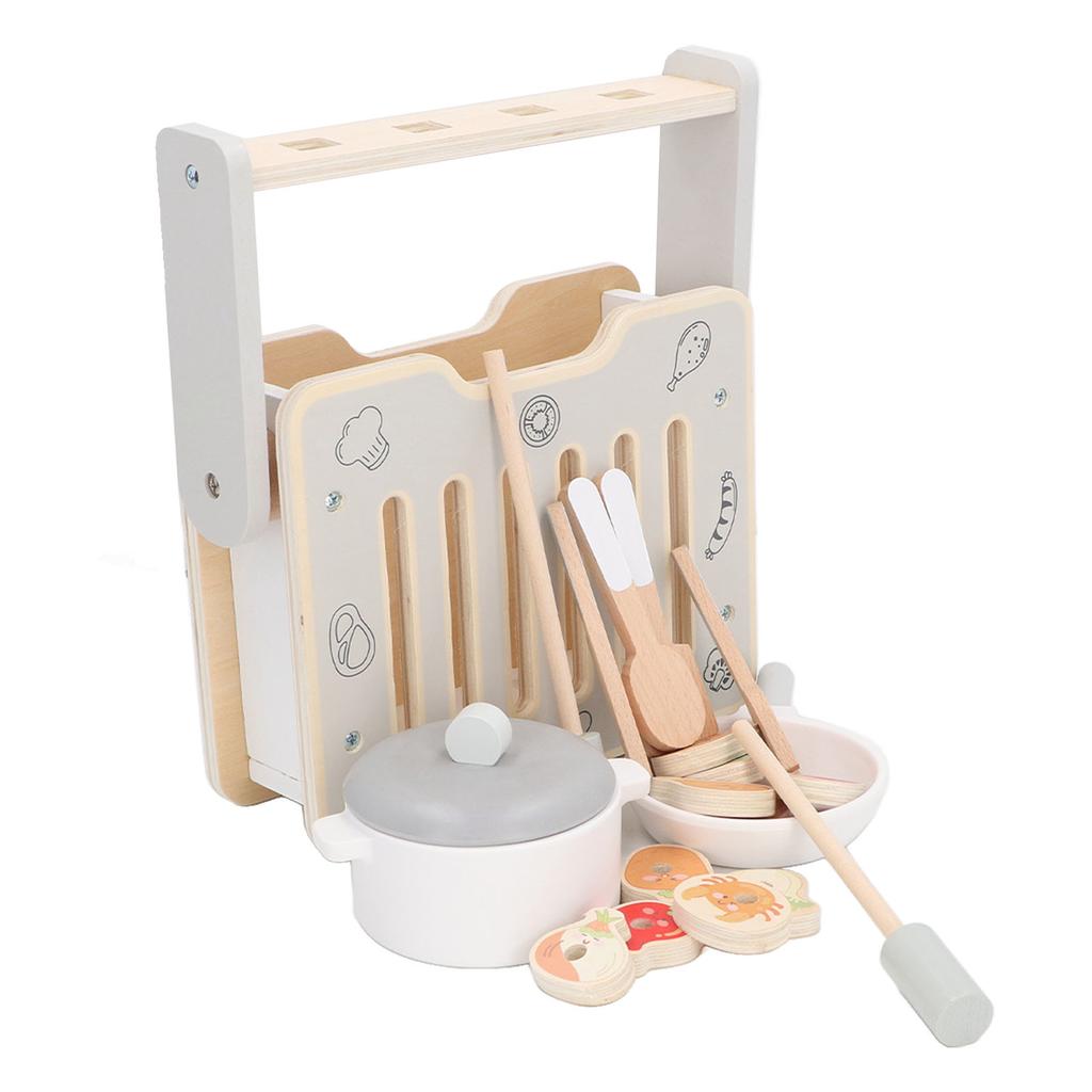 Kids Wooden Kitchen Barbecue Grill Toys Educational Simulation Kitchen Grill Cooking Playset