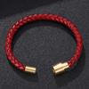 Fashion Men Women Red Leather Bracelet Charm Stainless Steel Button Neutral Accessories Female Bracelets Bangles