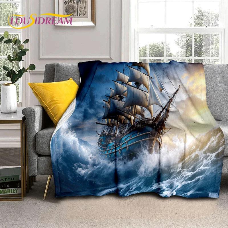 Ancient Pirate Ship Boat,Barque,Sailboa Soft Flannel Blanket,Throw Blanket Comfortable Blanket for Picnic Beds Sofa Home Bedroom