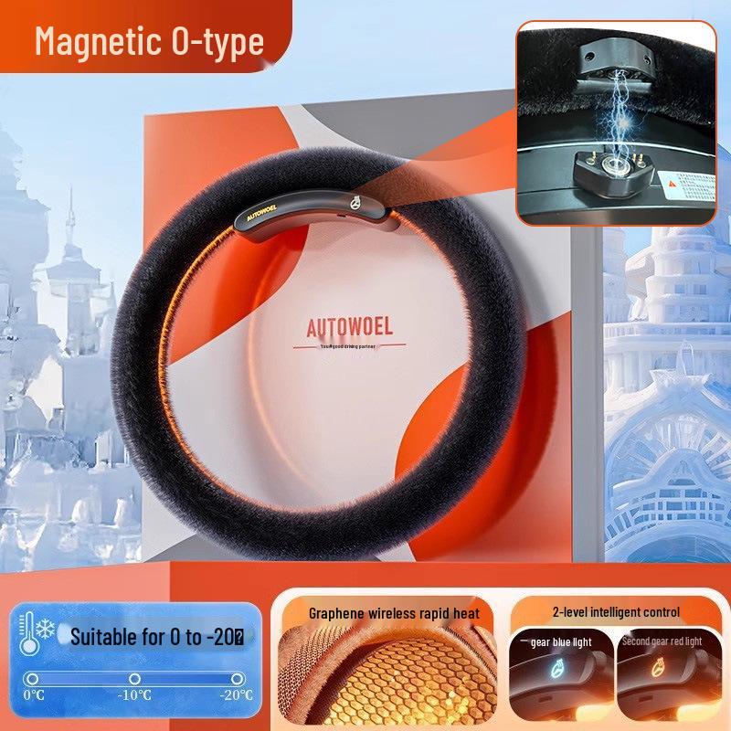 Универсальная беспроводная греющаяся оплетка на руль - Плюшевая, Антифриз, Замша с коротким ворсом для зимы, Круглая и D-образная