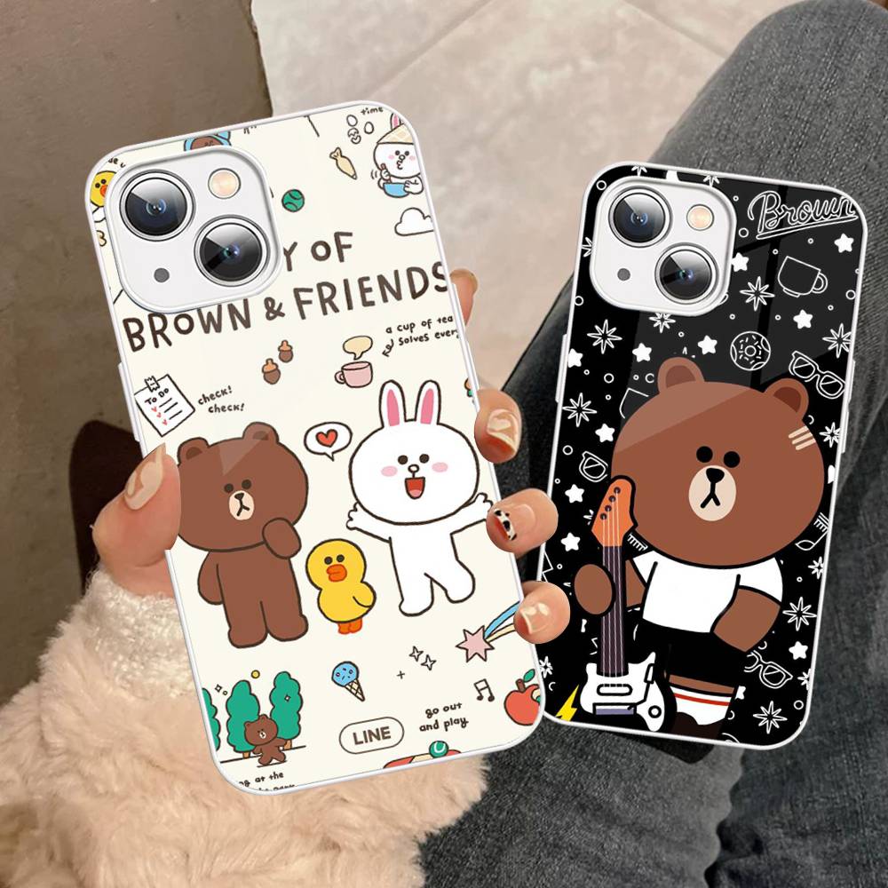 B-BrownS Bear C-ConyS Phone Case Tempered Glass For iphone 14 13 12 11 Pro Mini XS MAX 14Plus X XS XR Fundas