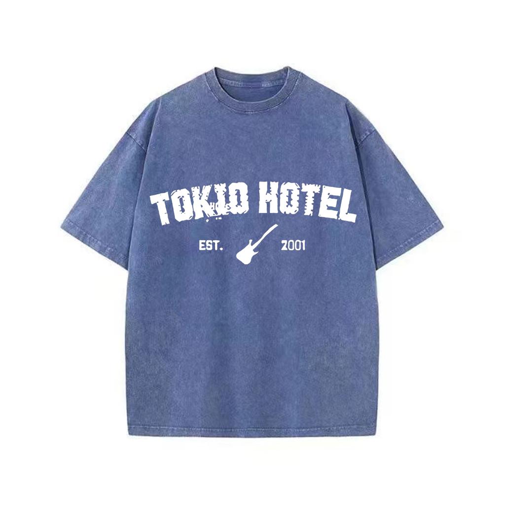 Ретро-стираемая винтажная футболка Rock Band Tokio Hotel Футболка Kaulitz Мужская модная повседневная толстовка-пуловер Мужская женская футболка