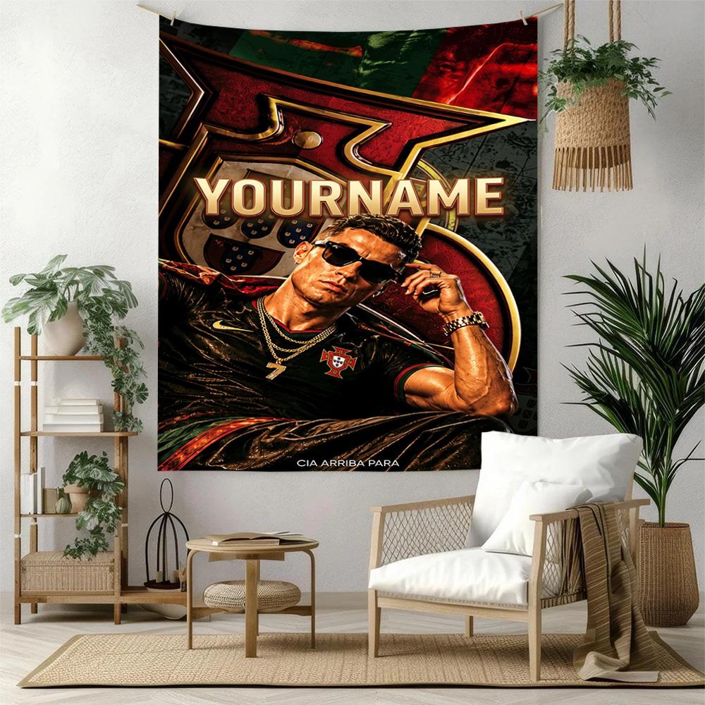 Cristiano Ronaldo Custom Your Name Wall Decor Tapestry Art For Pet Memorial Birthdaywedding Party Backdrop Family Gift