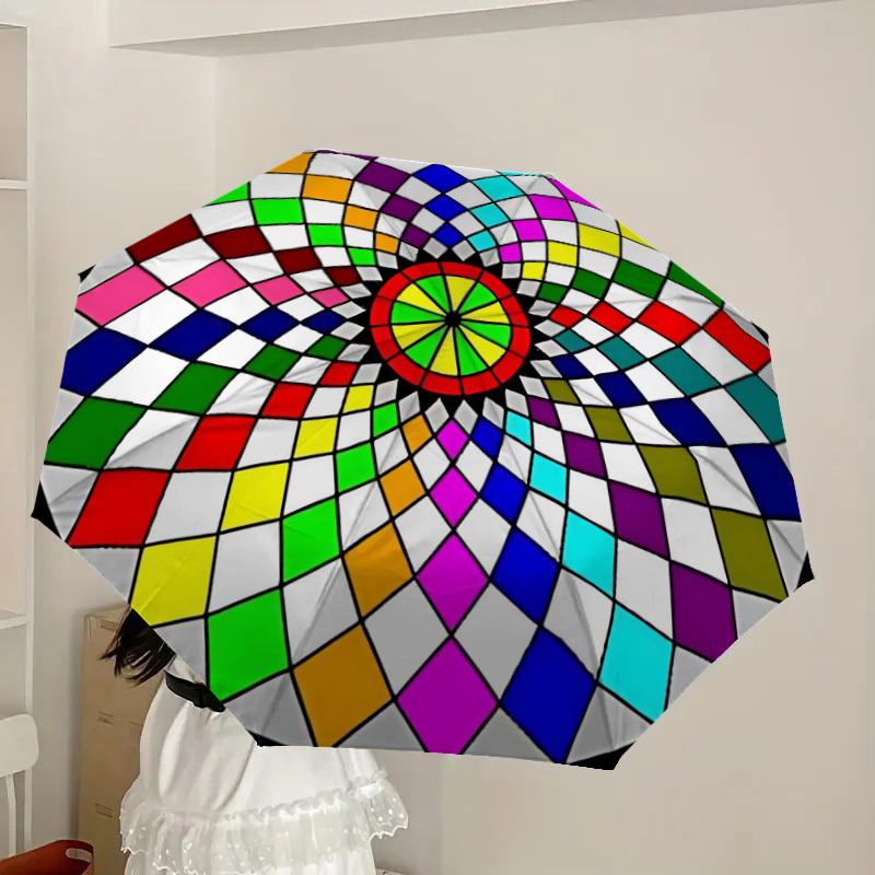 1pc Colorwheel Automatic Folding Umbrella Durable Iron Frame, Iron Umbrella Structure Suitable for All Seasons yy260203120