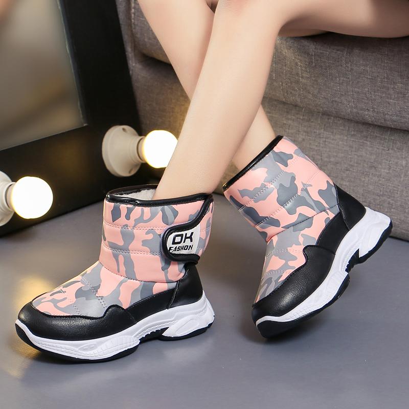Зимние высокие ботинки для девочек, детская хлопковая обувь, спортивная обувь, водонепроницаемая, плюс бархат, теплая, сверхлегкая, для мальчиков, зимняя спортивная обувь