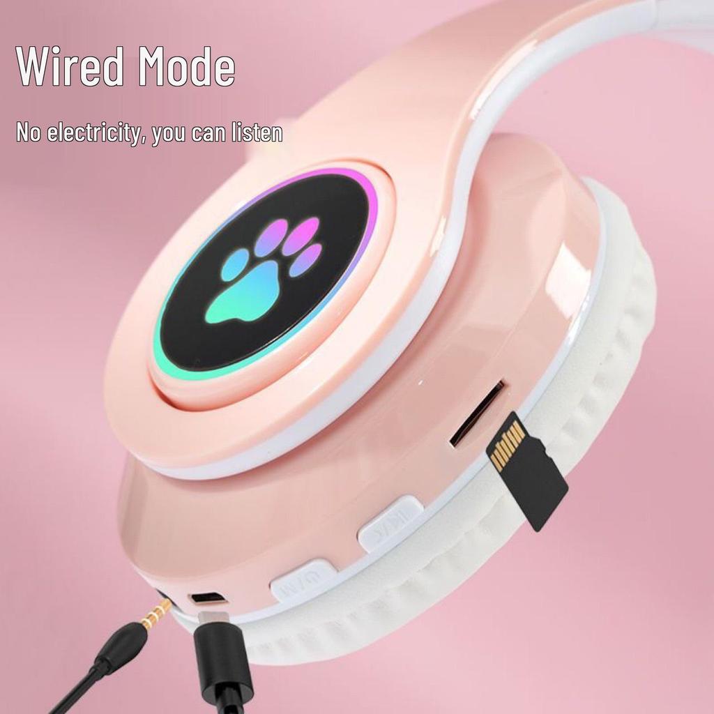 RGB-ободок с кошачьими ушками, беспроводная игровая гарнитура Bluetooth с проводным подключением