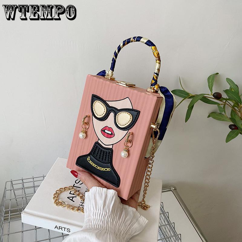 Сумка-коробка Креативная нишевая сумка для телефона с граффити Винтажная вечерняя сумочка Сумка для телефона с цепочкой