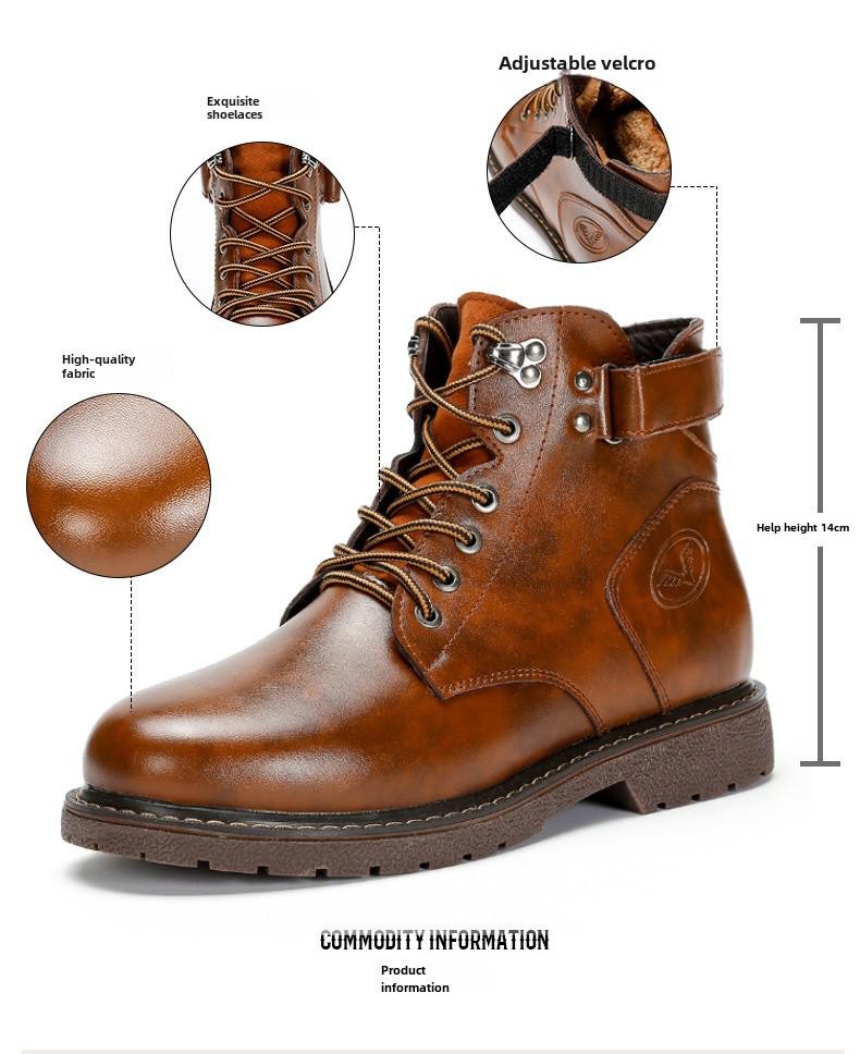 2025 British Men's Plus Velvet Leather Martin Boots Mid-Cut - Теплые, модные повседневные хлопковые ботинки