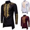 Men's Winter Luxury Print Long Sleeve Dashiki Shirt Top Blouse