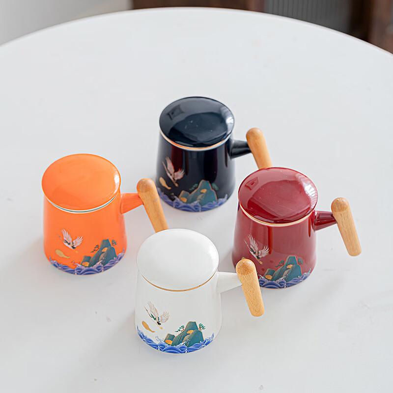 Auspicious Cloud & Crane Ceramic Tea Infuser Mug