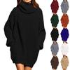 Women's Loose High Neck Mid-Length Long Sleeve Knit Solid Color Casual Sweater