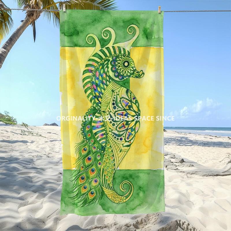Bohemian Peacock Seahorse Beach Towel Patterned Sunscreen And Windproof Suitable For Swimming Pool Camping Travel