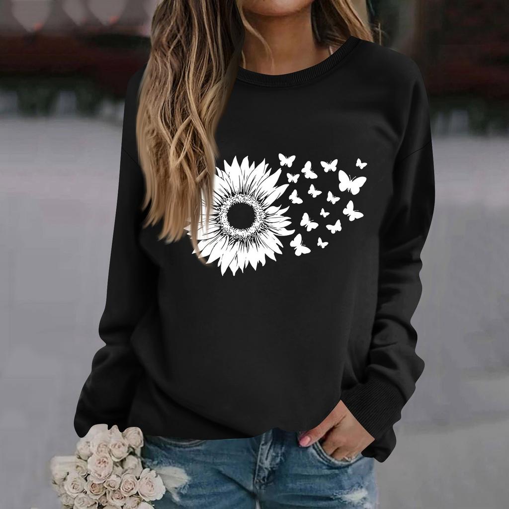 Женская модная повседневная толстовка с длинным рукавом и круглым вырезом с принтом