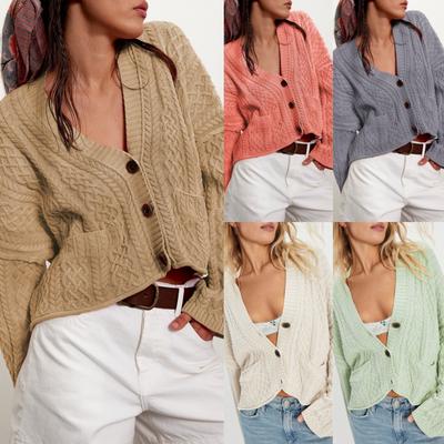 Новая осенне-зимняя женская одежда Короткий вязаный кардиган-жакет свободного кроя с косами однотонный