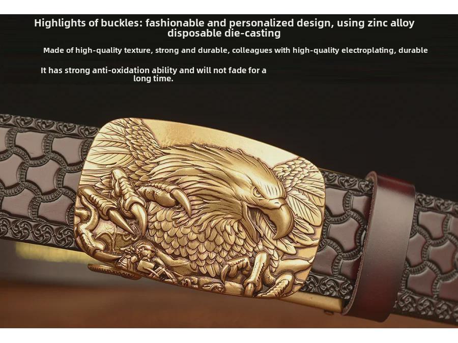 Men's Cross-Border Eagle Buckle Cowhide Belt - Personalized Carved Casual Jeans Accessory