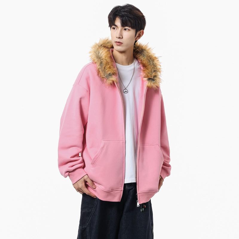 Womens Retro Faux Fur Collar Hooded Cropped Sweatshirt Oversized Fit Fall Winter Streetwear