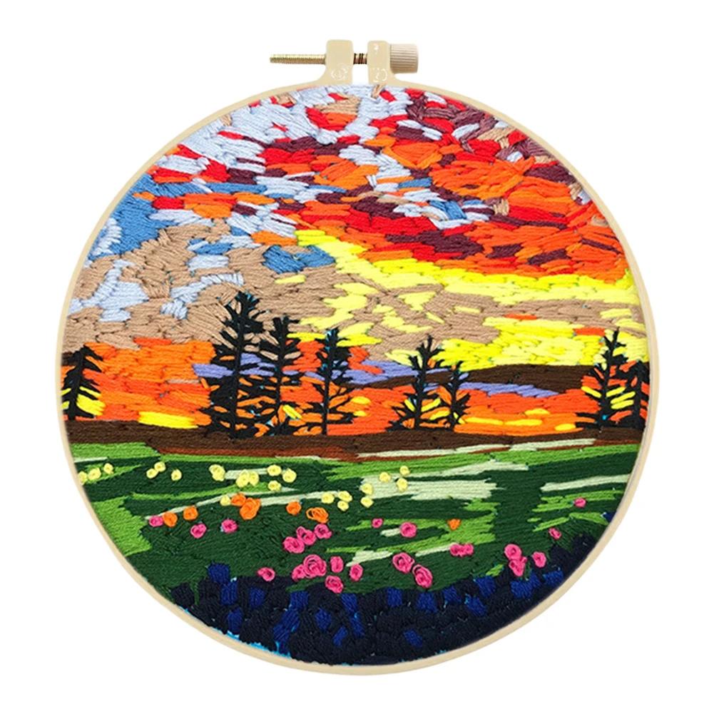 Наборы для вышивания крестом на Хэллоуин с пяльцами, цветной нитью и тканью для начинающих, DIY художественное украшение, наборы для вышивания крестом