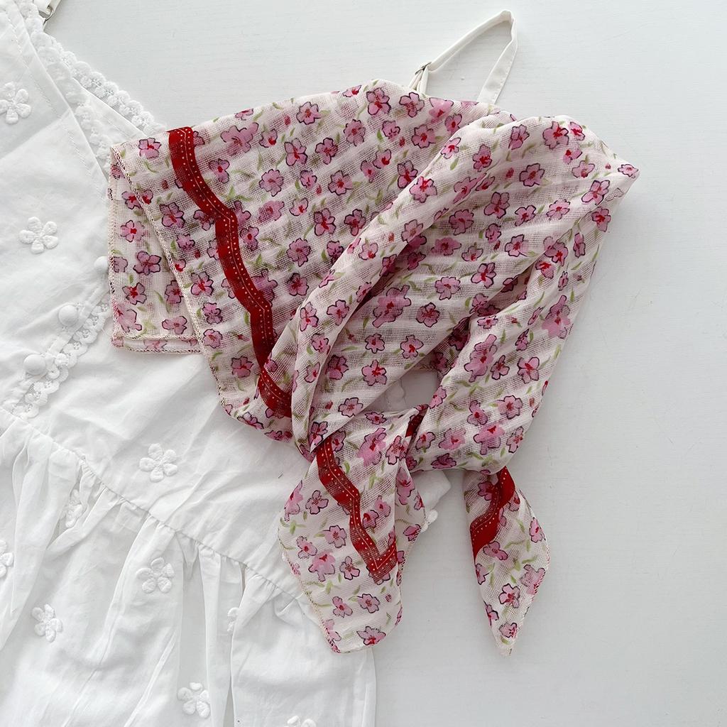 Retro Countryside Small Square Scarf French Artistic Cotton And Linen Scarf Women'S Spring And Autumn Summer Sun Shading And Sun Protection Headscarf