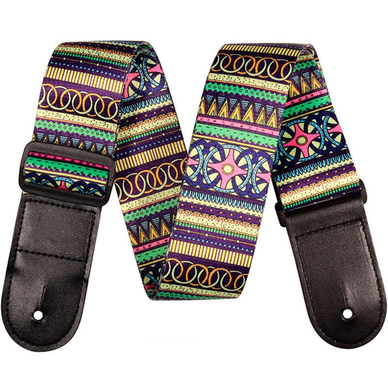 Регулируемый кожаный и тканевый гитарный ремень в этническом стиле с различными узорами для акустических и бас-гитар