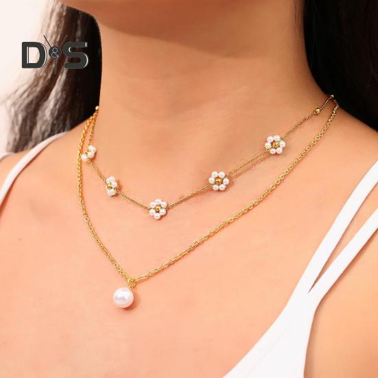 Золотое ожерелье из искусственного жемчуга, позолоченное многослойное ожерелье, цветочный дизайн, колье из искусственного жемчуга, ювелирные изделия, подарки на свадьбы, вечеринки