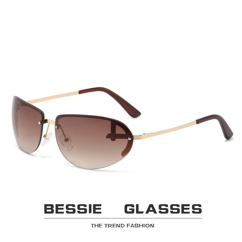 YK Future Technology Wind Sunglasses Oval Steampunk Street Rock Concave Sunglasses Metal Large Frame Mirrors