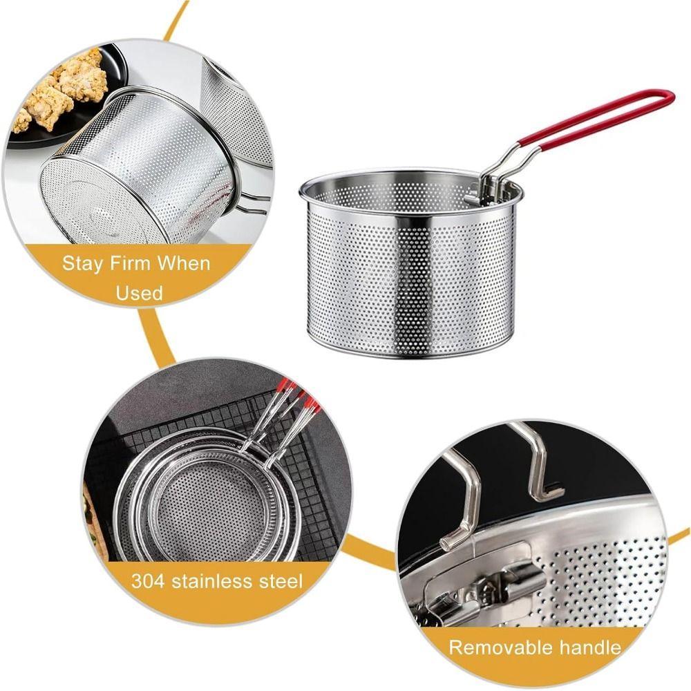 Корзина-сито для жарки из нержавеющей стали, сетчатая конструкция, корзина для фритюра, дуршлаг для масляного поддона, для дома и кухни