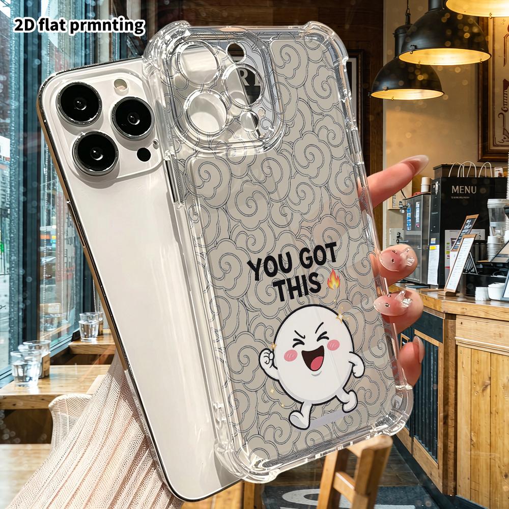 Чехол для телефона: 2D плоский, подходит для iPhone 18 17 16 15 14 13 Pro, прозрачный защитный чехол с четырьмя углами, маленькая белая булочка, подарок на Рождество и Хэллоуин
