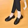 Round Head Small Leather Shoes Women's Large Size Black First Layer Cowhide Basic Foot Loafers