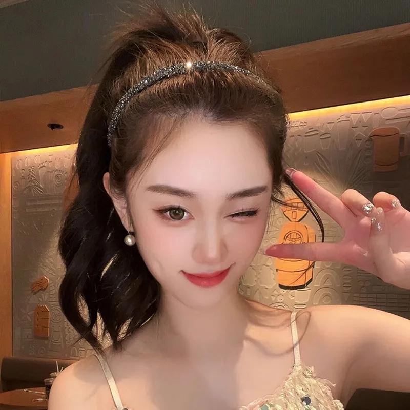 Нескользящие обручи для волос со стразами, женские зубчатые эластичные обручи для женщин, блестящие роскошные обручи для волос