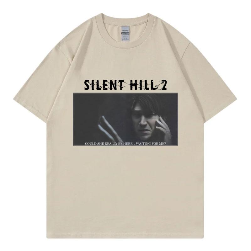 Хоррор Игра Silent Hill 2 Принт Футболка Мужская Женская Мода Винтажная Футболка с Коротким Рукавом Летняя 100% Хлопок Оверсайз Футболки