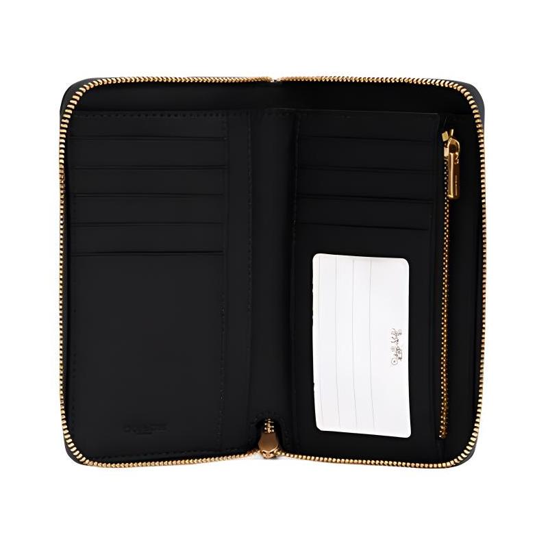 Coach Кошелек на молнии 16 Кожаный кошелек на молнии Держатель для карт Средний Женский Однотонный Черный