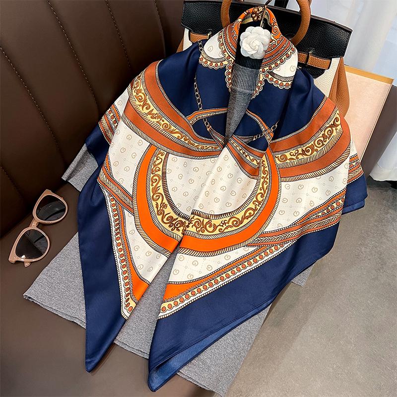 New Print Silk Satin Muslim Scarf Luxury 90cm Shawl Wrap Neckerchief Female Wraps Echarpe Bandana Hijab Head Scarve Gift