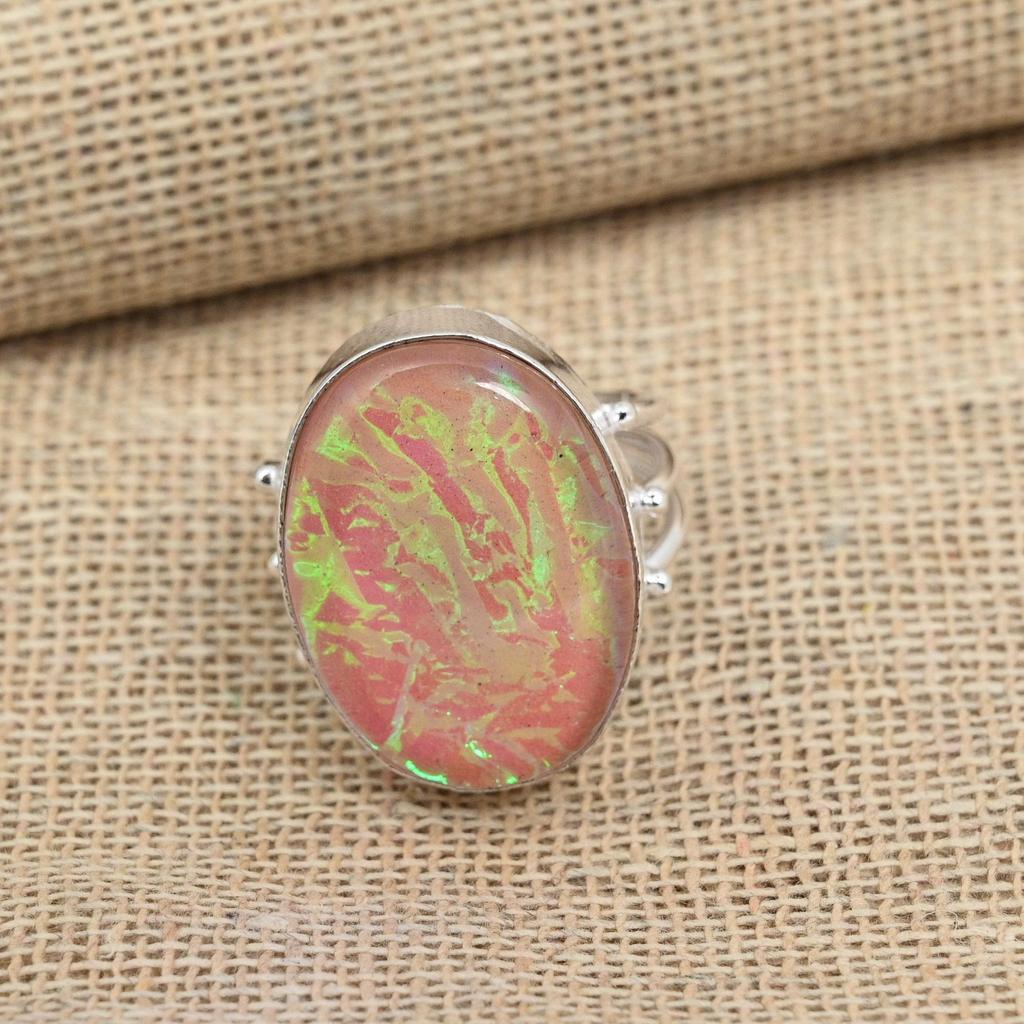 Кольцо с розовым тройным опалом и драгоценным камнем, стерлинговое серебро 925 пробы, ювелирные изделия ручной работы