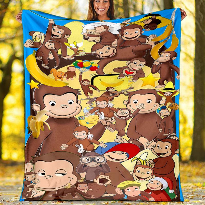 1pc Curious George2 Theme Blanket - Digital Print, Polyester, Cozy for All Seasons, Perfect for Outdoor, and Travel