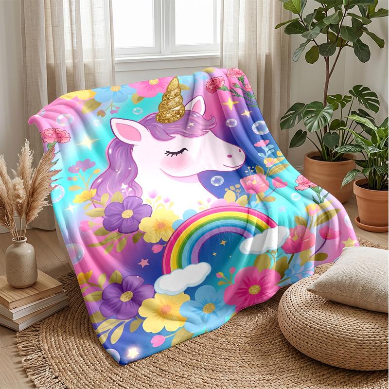 Unicorn Rainbow Fantasy Theme blanket Lightweight Warm Flannel Blanket Decorative Throw Blanket for Home Decoration