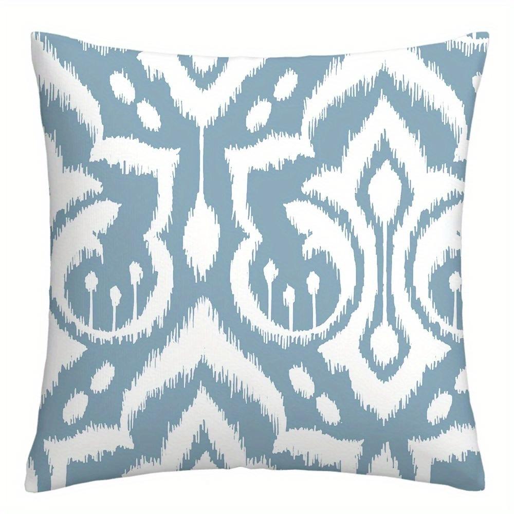Blue And White Ornate Pattern Throw Pillow Cover With Short Plush Print Living Room Sofa Decoration Cushion Cover Pillow Covers
