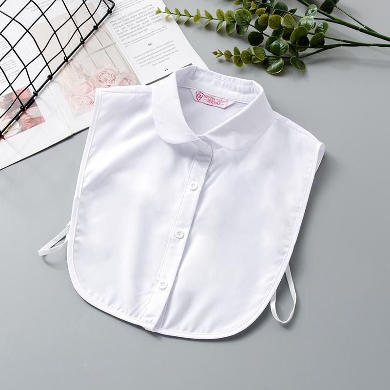 White Women's Stand Fake Collar Blouse Black Detachable Lapel Turtleneck Top Half Shirt Faux Col Tie Detail