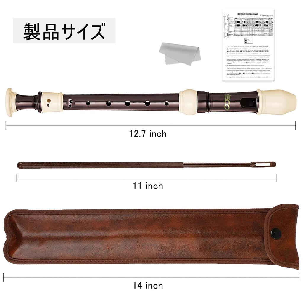 Soprano Recorder Made of ABS German C Cleaning Fingering Leather Storage Resin, Style, Key, 8-hole Flute, Stick, Chart, Bag, Beginner-friendly