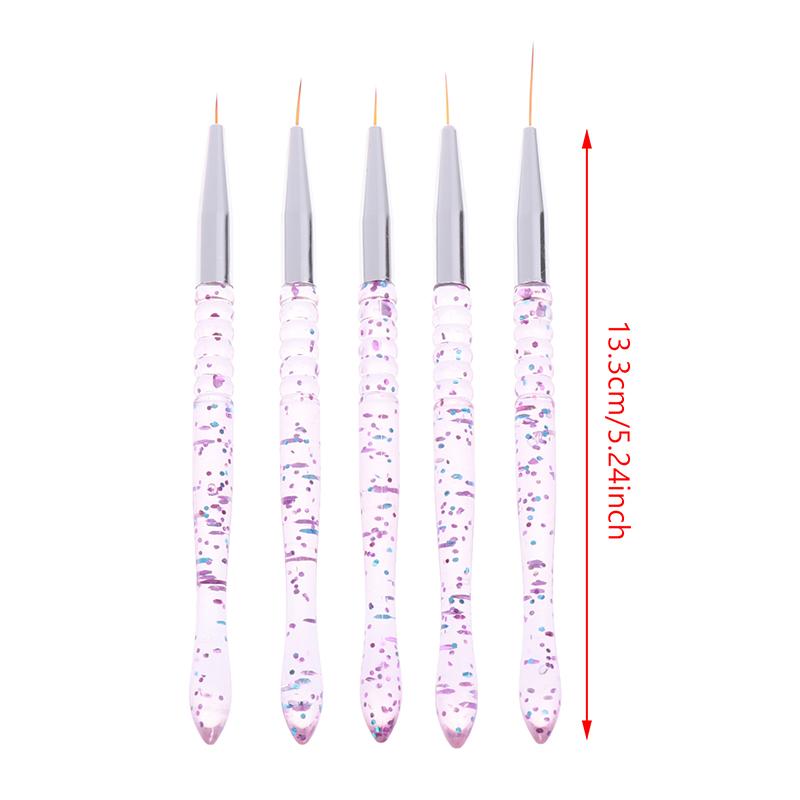 5Pcs Acrylic French Stripe Nail Art Liner Brush Set Ultra-Thin Line Drawing Pen Uv Gel Manicure Painting Brush