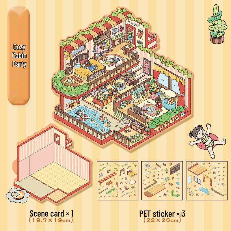 3D Наклейки для ландшафтного дизайна кабины: Большая корейская миниатюрная сцена для DIY, милый декор для хранения.