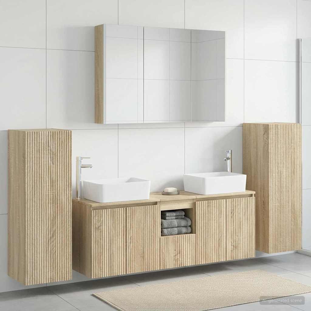 6 Piece Bathroom Furniture Set Sonoma Oak Engineered Wood and Glass