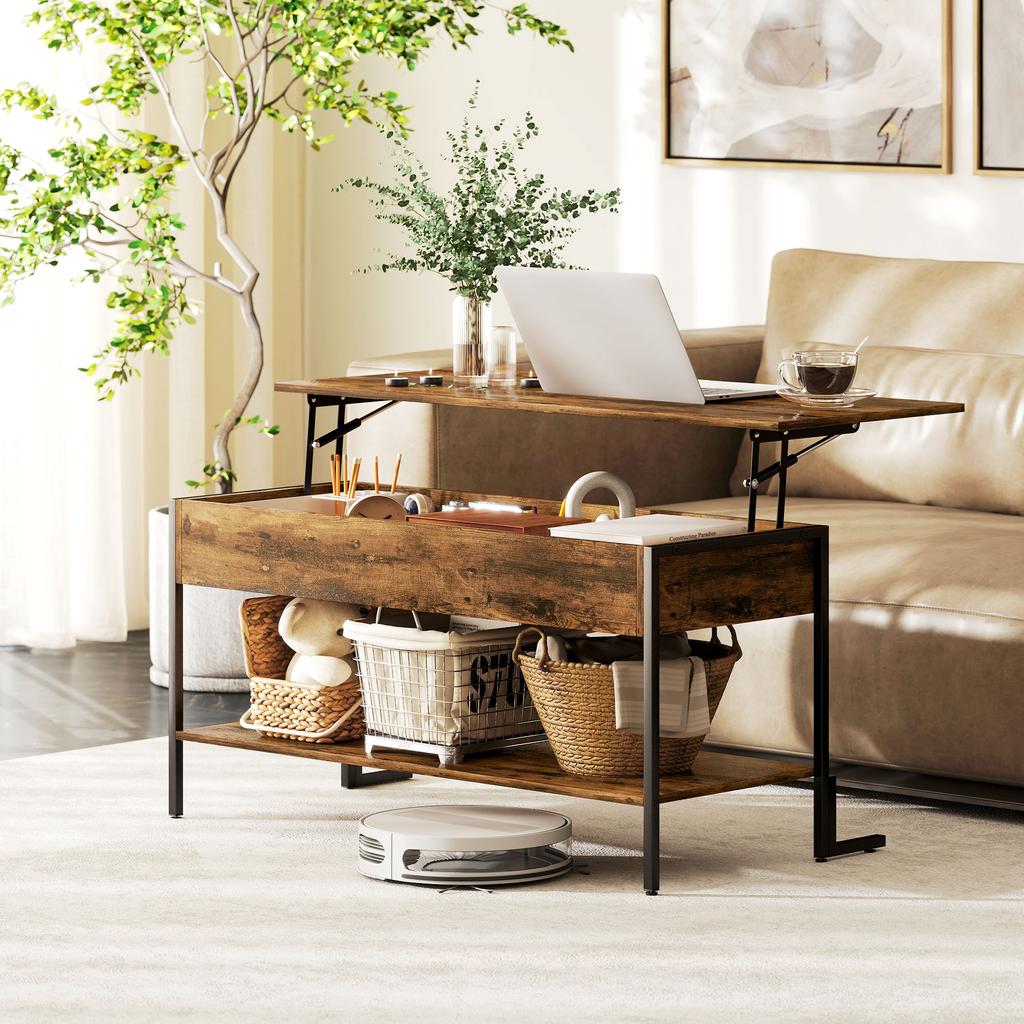 Lift Top Coffee Table With Storage Rustic Brown