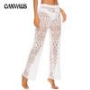 Плюс размер, однотонные сексуальные женские сексуальные прозрачные прозрачные тканые брюки для ночного клуба, вязаные крючком пляжные брюки