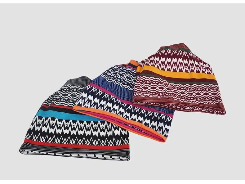 Женская шапка-пуловер двойного назначения в этническом стиле и шарф, а также теплый бархатный платок на голову для весны, осени и зимы