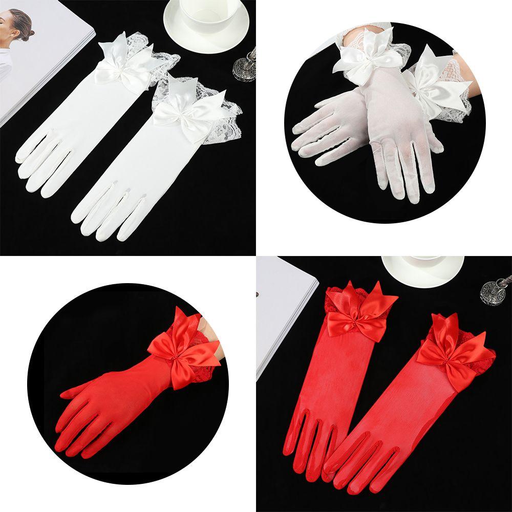 Fashion Chiffon Sunscreen Bow Lace Gloves Driving Gloves Bride Mittens