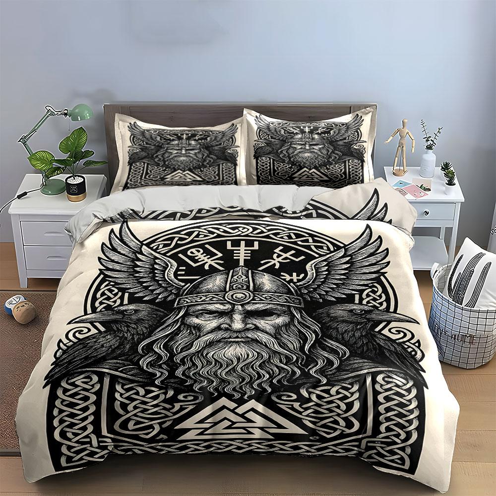 Viking helmet, ravens, runes. Bedding sets Duvet cover sets Duvet covers Pillowcases(1*Duvet Cover 2*Pillowcases without duvet insert)
